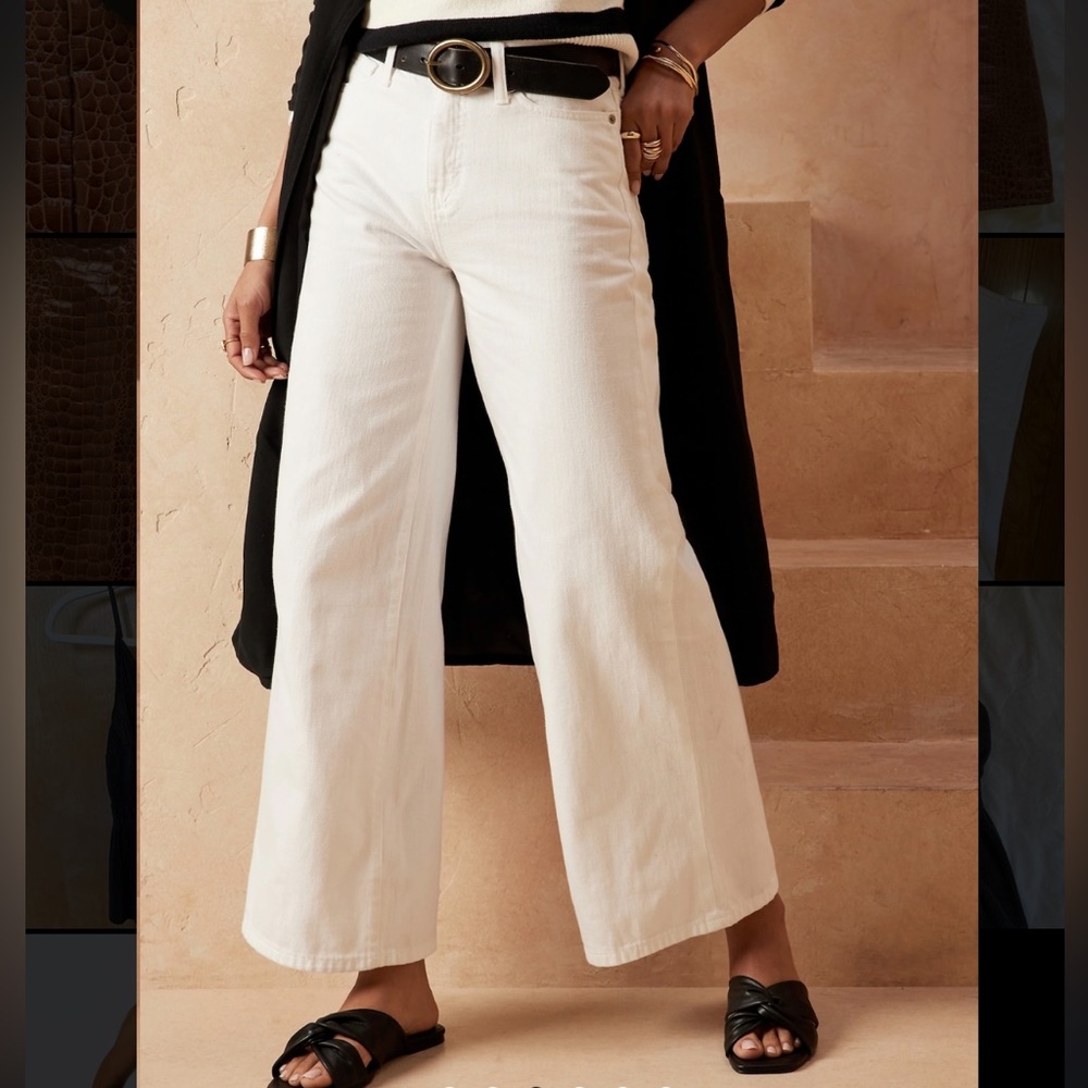 Banana Republic White High Rise Wide Leg Jeans